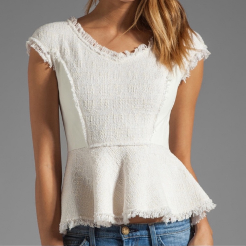 Rebecca Taylor Tweed and Leather Peplum Top